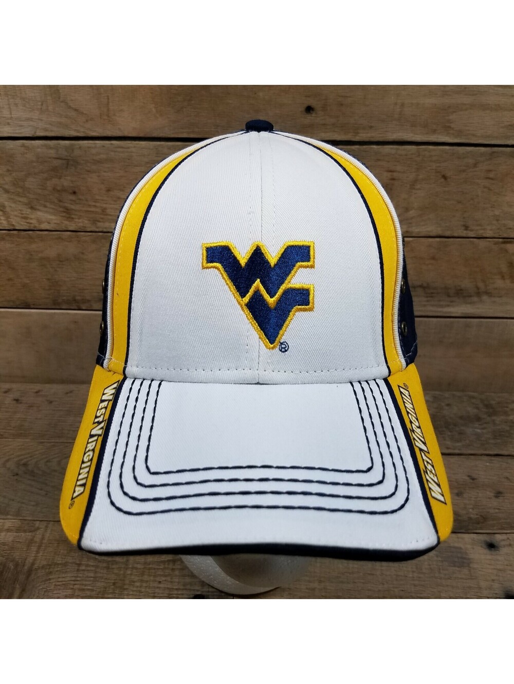 WEST VIRGINIA MOUNTAINEERS RARE SAMPLE HAT WHITE YELLOW NAVY WV T1